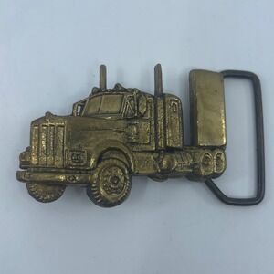 Vtg BBB Baron Solid Brass Semi Truck Belt Buckle D4181 3.5x2"